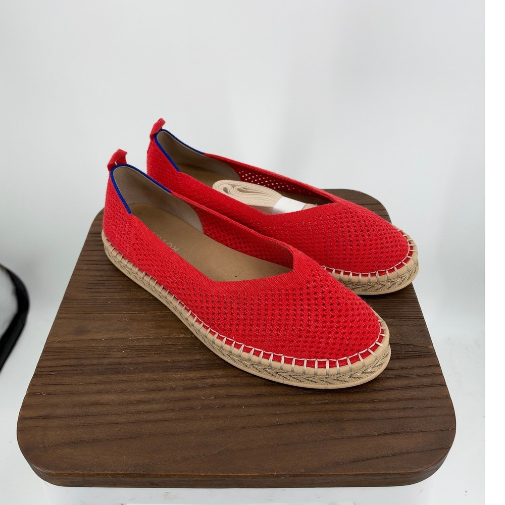 Rothy's The Lace-Up Espadrille Red Knit Flats Shoes W10